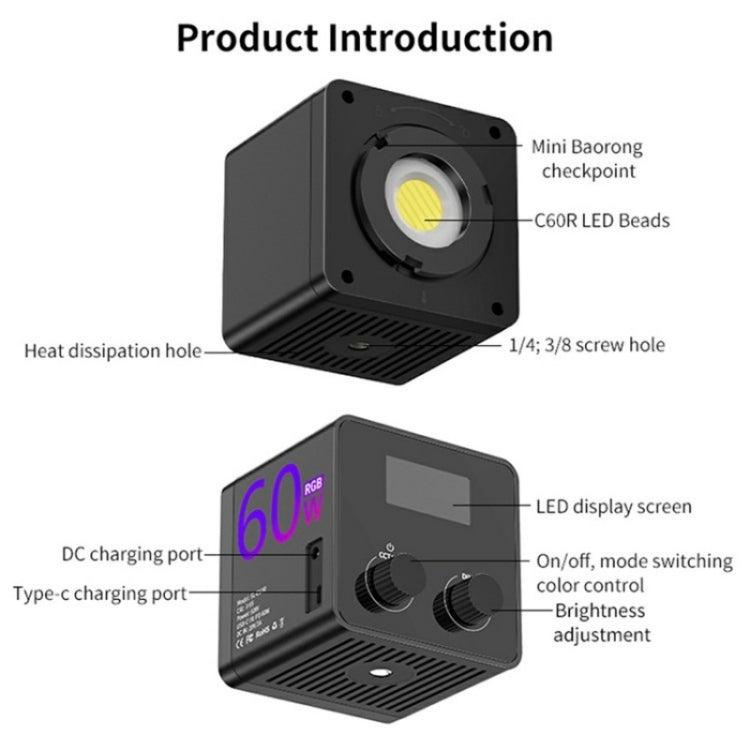 C60R 60W RGB Stage Lamp Professional Video Photography COB Fill Light, Plug:EU Plug - Selfie Light by buy2fix | Online Shopping UK | buy2fix