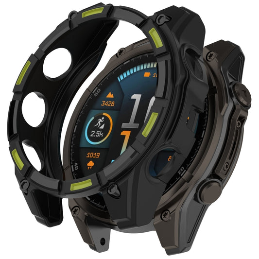 For Garmin Fenix 8 AMOLED 51mm Armor Hollow TPU Half Coverage Watch Protective Case(Black Green) - Watch Cases by buy2fix | Online Shopping UK | buy2fix