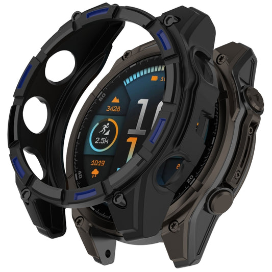 For Garmin Fenix 8 AMOLED 43mm Armor Hollow TPU Half Coverage Watch Protective Case(Black Blue) - Watch Cases by buy2fix | Online Shopping UK | buy2fix