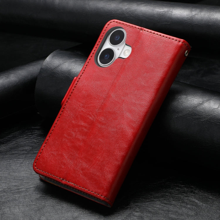 For iPhone 16 CaseNeo Splicing Dual Magnetic Buckle Leather Phone Case(Red) - iPhone 16 Cases by buy2fix | Online Shopping UK | buy2fix