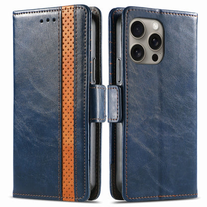 For iPhone 16 Pro CaseNeo Splicing Dual Magnetic Buckle Leather Phone Case(Blue) - iPhone 16 Pro Cases by buy2fix | Online Shopping UK | buy2fix