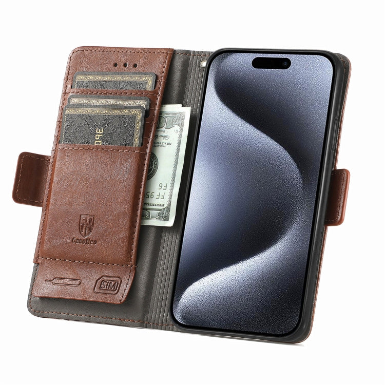 For iPhone 16 Pro CaseNeo Splicing Dual Magnetic Buckle Leather Phone Case(Brown) - iPhone 16 Pro Cases by buy2fix | Online Shopping UK | buy2fix