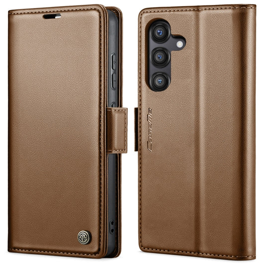 For Samsung Galaxy S24 FE 5G CaseMe 023 Butterfly Buckle Litchi Texture RFID Anti-theft Leather Phone Case(Brown) - Galaxy S24 FE 5G Cases by CaseMe | Online Shopping UK | buy2fix