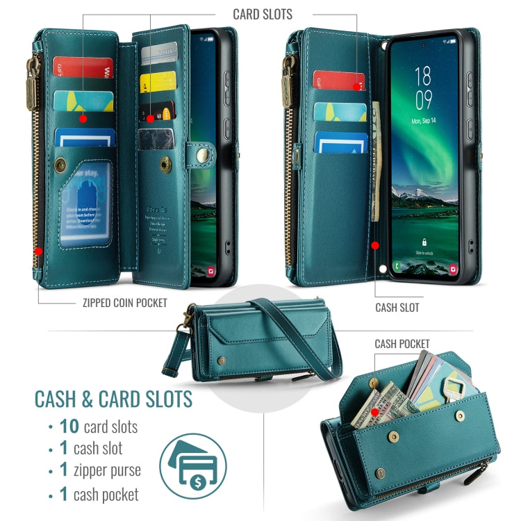 For Samsung Galaxy S24 FE 5G CaseMe C36 Card Slots Zipper Wallet RFID Anti-theft Leather Phone Case(Blue) - Galaxy S24 FE 5G Cases by CaseMe | Online Shopping UK | buy2fix