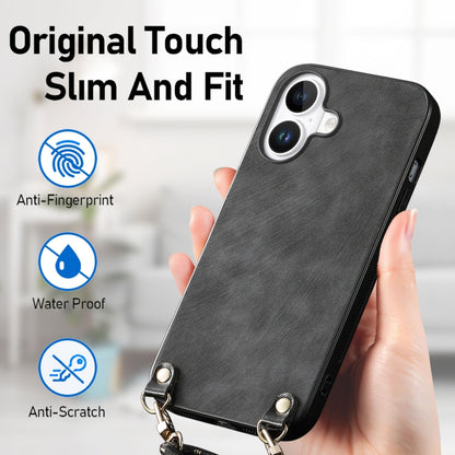 For iPhone 16 Vintage Leather PC Back Cover Phone Case with Crossbody Strap(Black) - iPhone 16 Cases by buy2fix | Online Shopping UK | buy2fix