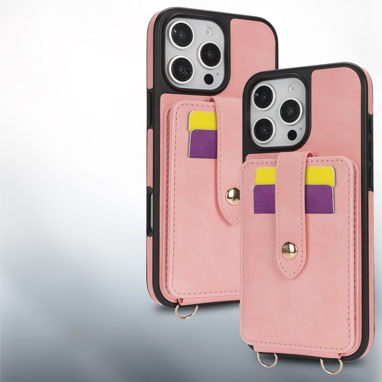 For iPhone 16 Crossbody Skin Card Bag Lanyard Phone Case(Pink) - iPhone 16 Cases by buy2fix | Online Shopping UK | buy2fix