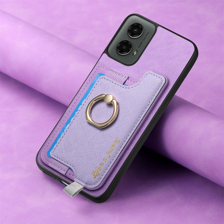 For Motorola Moto G 5G 2024 Retro Magsafe Cross Leather Ring Holder Card Bag Phone Case(Purple) - Motorola Cases by buy2fix | Online Shopping UK | buy2fix