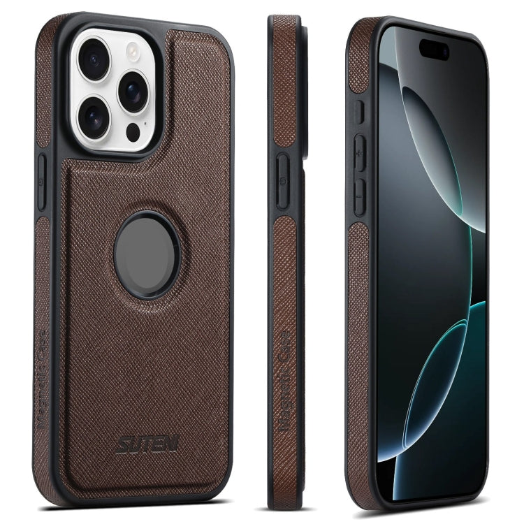 For iPhone 16 Pro Suteni G1 Cross Texture MagSafe Phone Case(Brown) - iPhone 16 Pro Cases by Suteni | Online Shopping UK | buy2fix