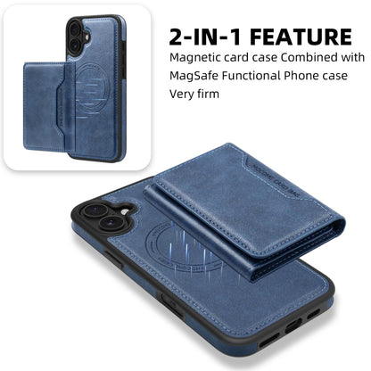 For iPhone 16 Plus Shield Multi-functional MagSafe Card Bag Phone Case(Blue) - iPhone 16 Plus Cases by buy2fix | Online Shopping UK | buy2fix