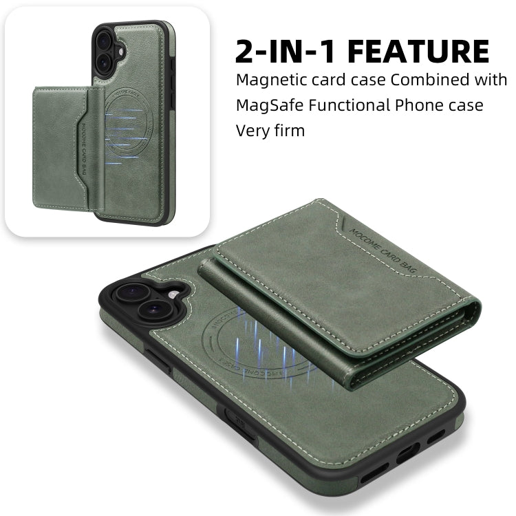 For iPhone 16 Shield Multi-functional MagSafe Card Bag Phone Case(Green) - iPhone 16 Cases by buy2fix | Online Shopping UK | buy2fix