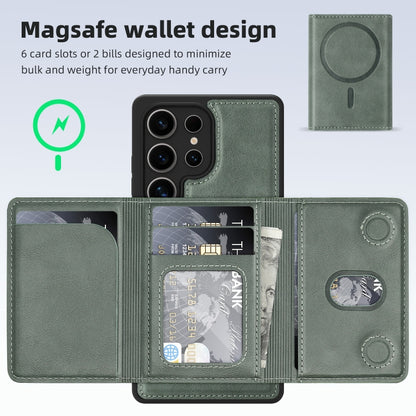 For Samsung Galaxy S25 Ultra 5G Shield Multi-functional MagSafe Card Bag Phone Case(Green) - Galaxy S25 Ultra 5G Cases by buy2fix | Online Shopping UK | buy2fix