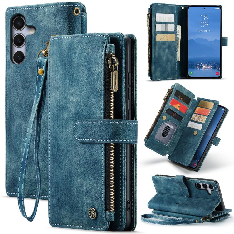 For Samsung Galaxy S25+ 5G CaseMe C30 Card Slots Zipper Wallet Leather Phone Case(Blue) - Galaxy S25+ 5G Cases by CaseMe | Online Shopping UK | buy2fix