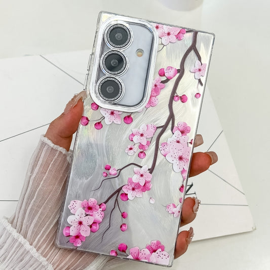 For Samsung Galaxy S25 5G Electroplating Flowers Plants Texture TPU Phone Case(Plum Flower FL6) - Galaxy S25 5G Cases by buy2fix | Online Shopping UK | buy2fix