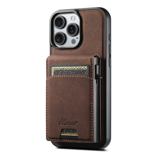 For iPhone 15 Pro Max Suteni H19 Litchi Grain 2-in-1 MagSafe Removable Card Box Back Phone Case(Brown) - iPhone 15 Pro Max Cases by Suteni | Online Shopping UK | buy2fix