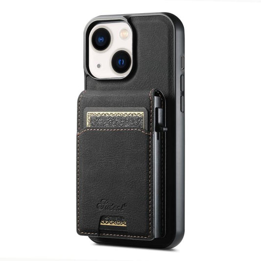 For iPhone 14 Suteni H19 Litchi Grain 2-in-1 MagSafe Removable Card Box Back Phone Case(Black) - iPhone 14 Cases by Suteni | Online Shopping UK | buy2fix