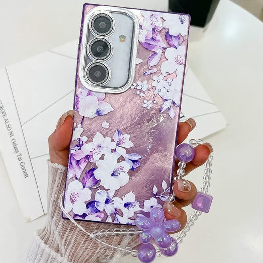 For Samsung Galaxy S25 5G Electroplating Flowers Plants Texture Wristband TPU Phone Case(Azalea FL4) - Galaxy S25 5G Cases by buy2fix | Online Shopping UK | buy2fix