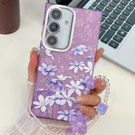 For Samsung Galaxy S25 5G Electroplating Flowers Plants Texture Wristband TPU Phone Case(Lilac Flowers FL16) - Galaxy S25 5G Cases by buy2fix | Online Shopping UK | buy2fix