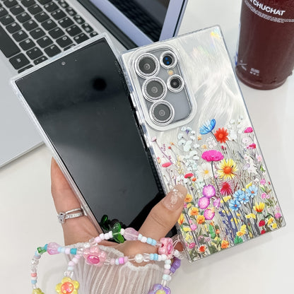 For Samsung Galaxy S25+ 5G Electroplating Flower Texture Wristband TPU Phone Case(Yellow Wildflower SH6) - Galaxy S25+ 5G Cases by buy2fix | Online Shopping UK | buy2fix