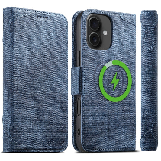 For iPhone 16 Plus Suteni J07 Multi-functional Horizontal MagSafe Denim Leather Phone Case(Blue) - iPhone 16 Plus Cases by Suteni | Online Shopping UK | buy2fix