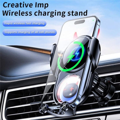 D1 Devil Design Air Vent Mount Phone Holder Stand 15W Car Wireless Charger(Black) - Car Charger by buy2fix | Online Shopping UK | buy2fix