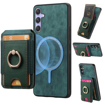 For Samsung Galaxy S25+ 5G Retro Splitable Magnetic Stand Card Bag Leather Phone Case(Green) - Galaxy S25+ 5G Cases by buy2fix | Online Shopping UK | buy2fix