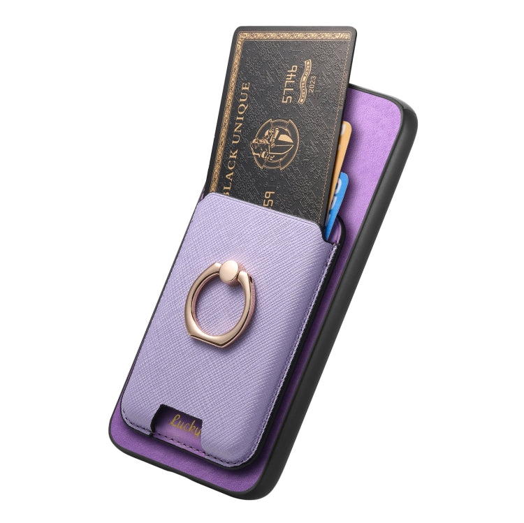 For Samsung Galaxy S25 5G Retro Cross Leather Ring Vertical Insert Card Bag MagSafe Phone Case(Purple) - Galaxy S25 5G Cases by buy2fix | Online Shopping UK | buy2fix