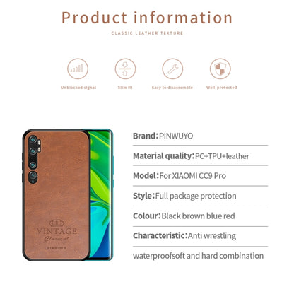 For Xiaomi Mi CC9 Pro / Note10 PINWUYO Pin Rui Series Classical PU Leather + PC + TPU Anti-fall All-inclusive Case (Red) - Xiaomi Cases by PINWUYO | Online Shopping UK | buy2fix