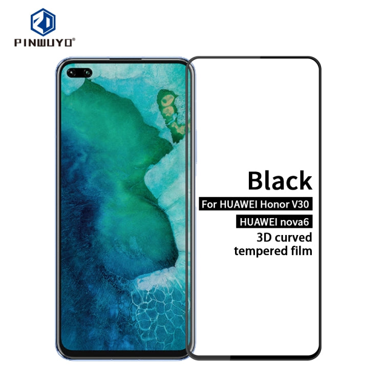 For Huawei Honor V30 / Nova 6 PINWUYO 9H 3D Curved Full Screen Explosion-proof Tempered Glass Film(Black) - Honor Tempered Glass by PINWUYO | Online Shopping UK | buy2fix