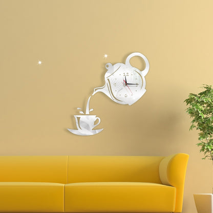 Creative DIY Acrylic Coffee Cup Teapot 3D Wall Clock Decorative Kitchen Wall Clocks Living Room Dining Room Home Decor Clock(Silver) - Wall Clock by buy2fix | Online Shopping UK | buy2fix