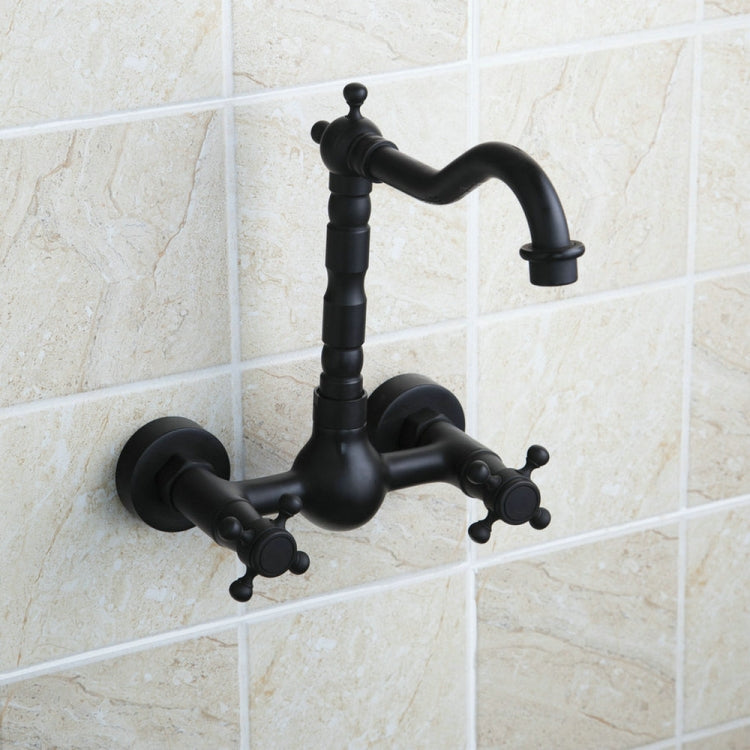 Wall-mounted Bathroom All Bronze Cold Hot Water Ancient Wall Faucet(Black ancient) - Faucets & Accessories by buy2fix | Online Shopping UK | buy2fix