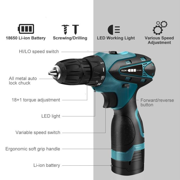 HILDA Electric Drill Cordless Screwdriver Lithium Battery Mini Drill Cordless Screwdriver Power Tools, EU Plug, Model:16.8V with Carton Box - Drill & Drill Bits by buy2fix | Online Shopping UK | buy2fix