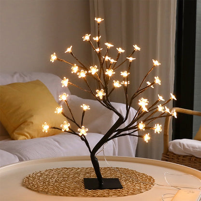 24 Lights Cherry Tree Lamp Table Lamp Room Layout Decoration Creative Bedside Night Light Gift, Style:Bauhinia Black Tree - Holiday Lights by buy2fix | Online Shopping UK | buy2fix