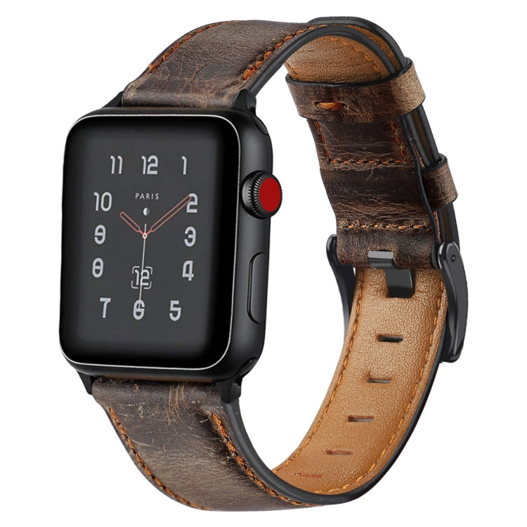 Vintage Oil Wax Cowhide Watch Band For Apple Watch Series 6&SE&5&4 40mm /3&2&1 38mm(Deep Coffee Brown) - Watch Bands by null | Online Shopping UK | buy2fix