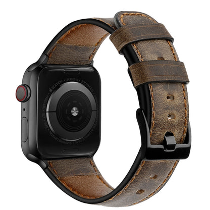 Vintage Oil Wax Cowhide Watch Band For Apple Watch Series 6&SE&5&4 40mm /3&2&1 38mm(Deep Coffee Brown) - Watch Bands by null | Online Shopping UK | buy2fix