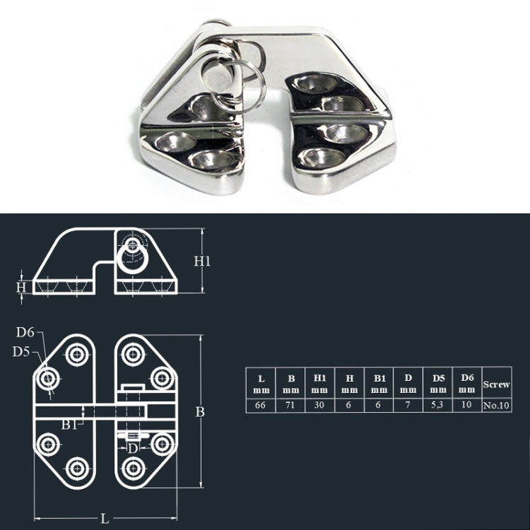 Butterfly Hinge 316 Stainless Steel Ship Accessories, Specification: 70 x 68mm - Marine Accessories & Parts by buy2fix | Online Shopping UK | buy2fix