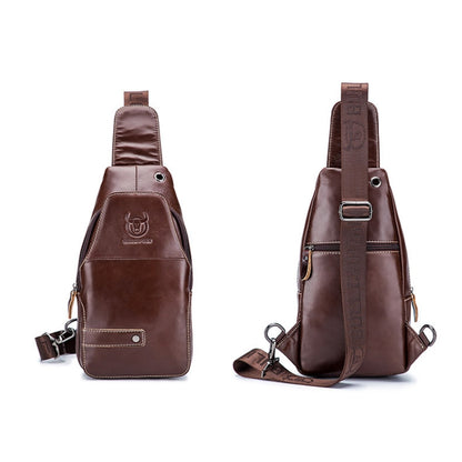 BULL CAPTAIN 087 Men Leather Shoulder Bag First-Layer Cowhide Sports Chest Bag(Brown) - Single-shoulder Bags by BULL CAPTAIN | Online Shopping UK | buy2fix