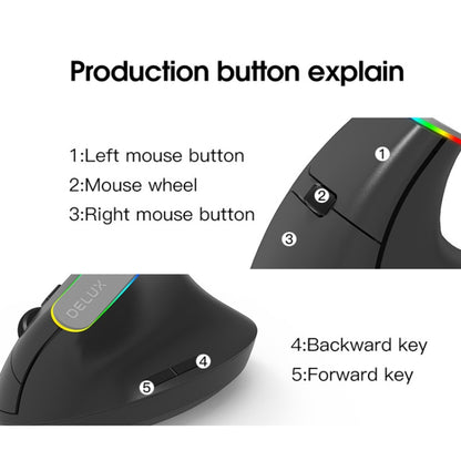 DELUX M618DB 6-Keys 1600 DPI RGB Vertical Wireless Bluetooth Dual-Mode Mouse(Lithium Bluetooth Version) - Wireless Mice by DELUX | Online Shopping UK | buy2fix