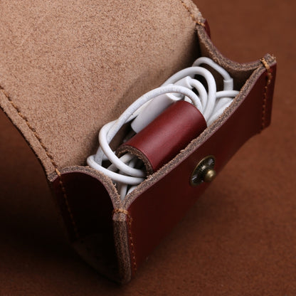 S122 Vintage Mini Leather Headphone Bag(Wine Red) - Digital Storage Bag by buy2fix | Online Shopping UK | buy2fix