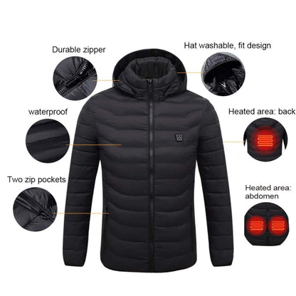 9 Zone Double Control Black USB Winter Electric Heated Jacket Warm Thermal Jacket, Size: XL - Down Jackets by buy2fix | Online Shopping UK | buy2fix