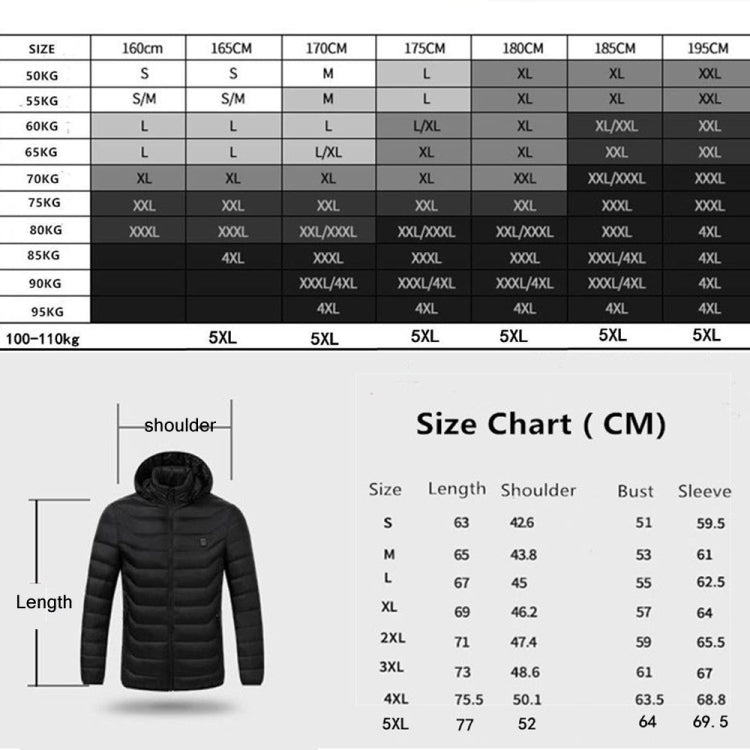 19 Zone 4 Control Black USB Winter Electric Heated Jacket Warm Thermal Jacket, Size: XL - Down Jackets by buy2fix | Online Shopping UK | buy2fix