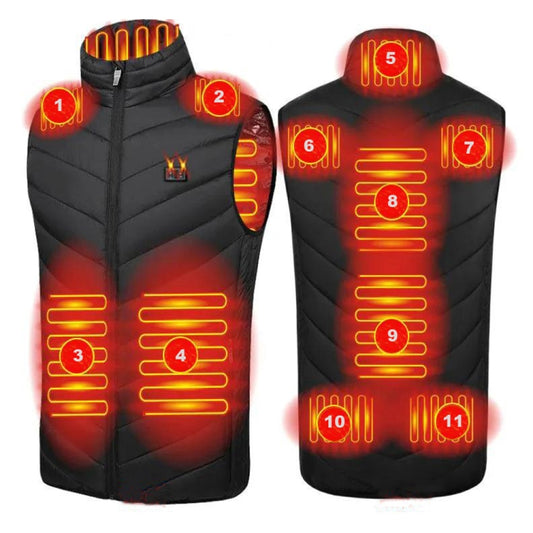 11 Area Double Control Black USB Electric Heating Undershirt Intelligent Warm Vest(5XL) - Down Jackets by buy2fix | Online Shopping UK | buy2fix