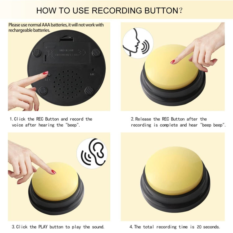 Pet Communication Button Dog Vocal Box Recording Vocalizer, Style: Recording Model(Yellow) - Training Aids by buy2fix | Online Shopping UK | buy2fix