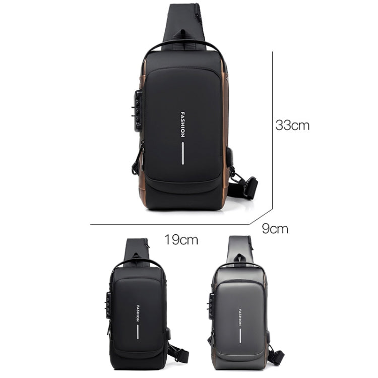 WEIXIER X306 Men Shoulder Bag With USB Charging Port Anti-Theft Chest Bag(Black Gold) - Crossbody Bags by WEIXIER | Online Shopping UK | buy2fix