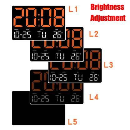 Large Display Led Digital Clock 5 Modes Brightness Adjustable Temperature Mute Electronic Clock(Orange Red Double Color) - Alarm Clocks by buy2fix | Online Shopping UK | buy2fix