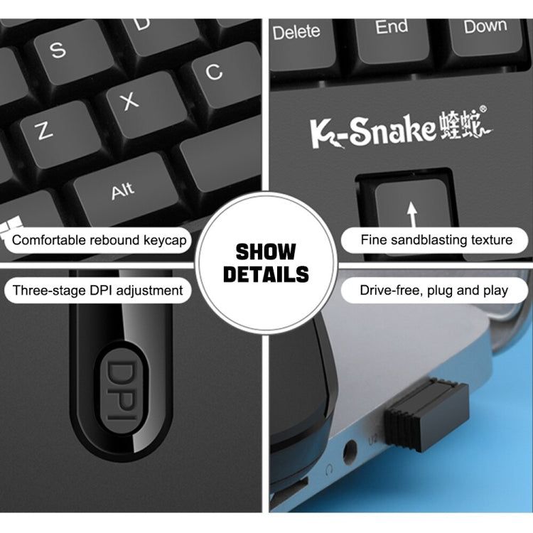 K-Snake WK800 Wireless 2.4G Keyboard Mouse Set Tabletop Computer Notebook Business Office House Use, Color: Black - Wireless Keyboard by K-Snake | Online Shopping UK | buy2fix