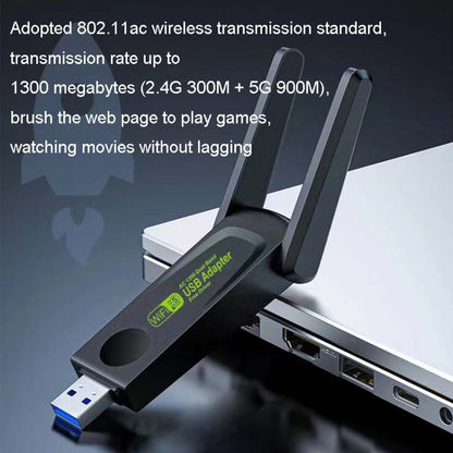 1300Mbps Wireless Network Card Gigabit Dual Band 5G Driverless Computer USB Network Card, Scope: 1300m - USB Network Adapter by buy2fix | Online Shopping UK | buy2fix