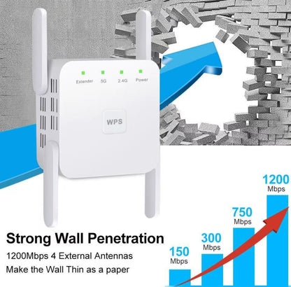 1200Mbps 2.4G / 5G WiFi Extender Booster Repeater Supports Ethernet Port Black US Plug - Broadband Amplifiers by buy2fix | Online Shopping UK | buy2fix