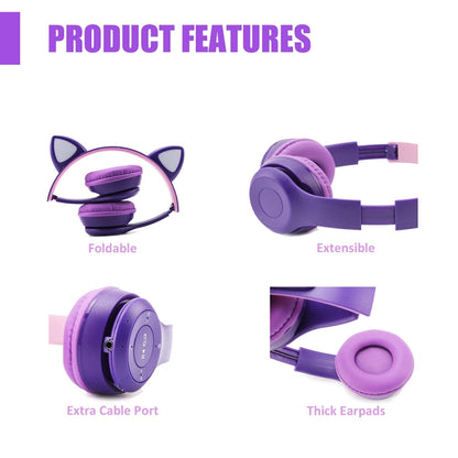 P47M LED Light-emitting Cat Ears Gaming Bluetooth Wireless Headset(Pink) - Headset & Headphone by buy2fix | Online Shopping UK | buy2fix