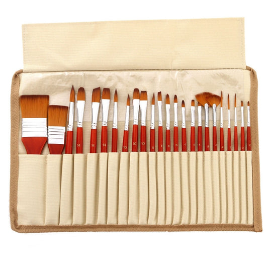 ZHU TING 24pcs /Set Nylon Bristle Paintbrush Set Painting Watercolor Brushes With Cloth Bag(Orange Red Rod) - Art Supplies by ZHU TING | Online Shopping UK | buy2fix