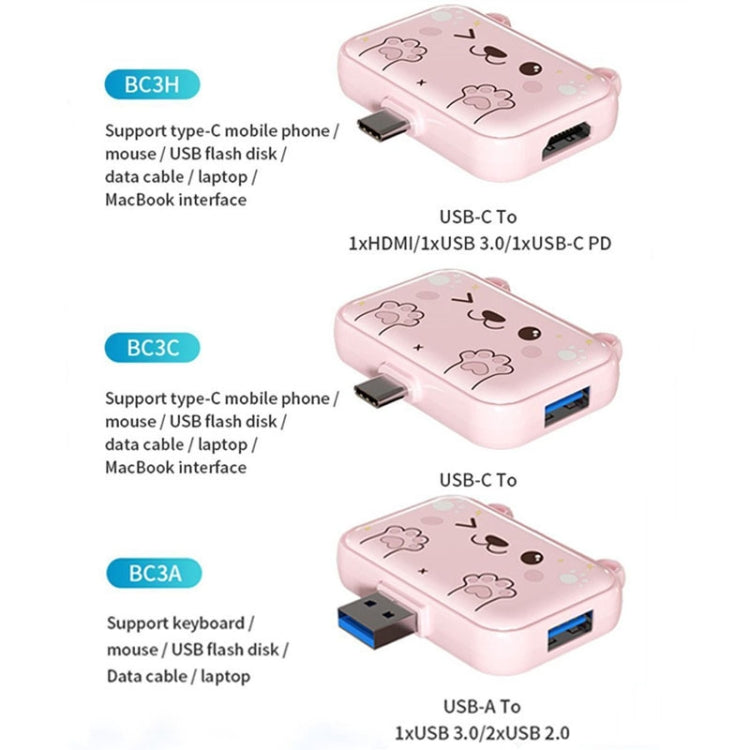 3 In 1 Type-C Docking Station USB Hub For iPad / Phone Docking Station, Port: 3C USB3.0+USB2.0 x 2 Pink - USB HUB by buy2fix | Online Shopping UK | buy2fix